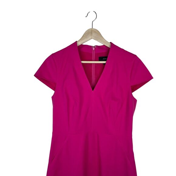 J. Crew Women's V-Neck Sheath Dress Sz 6 Bi-stretch Cotton Pink Fuchsia - Picture 3 of 12